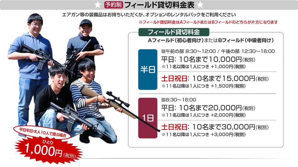 フィールドレンタル料金表